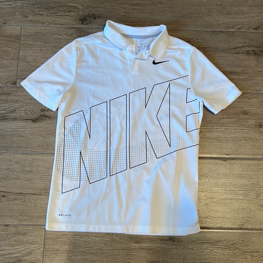 Boys White Nike Dri-Fit Polo- Size Large